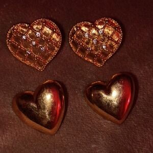 2 Pair of Gold Heart Earrings Set